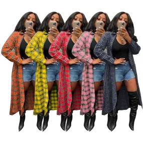 2023 Fashionable Street Wear Loose Long Plaid Coats long jacket women fall clothes long coat for women plaid jacket