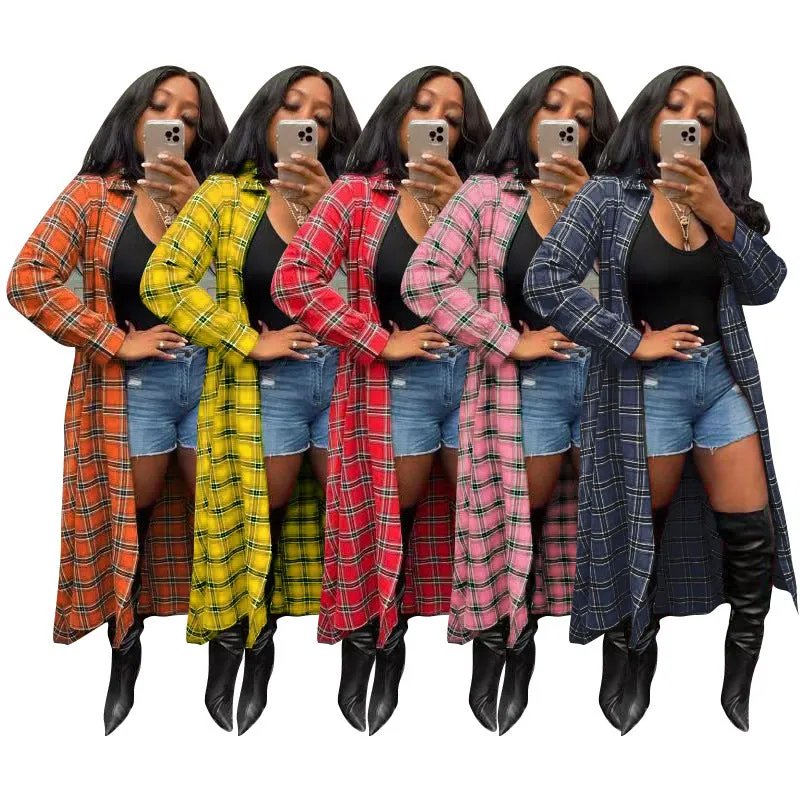 2023 Fashionable Street Wear Loose Long Plaid Coats long jacket women fall clothes long coat for women plaid jacket