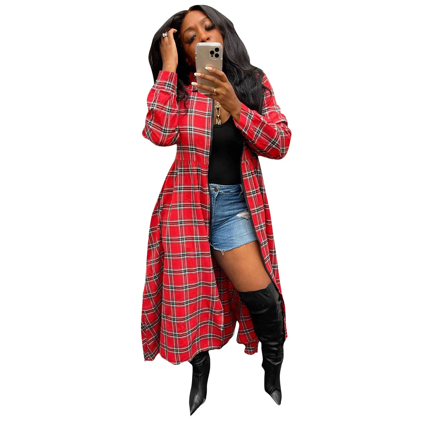 2023 Fashionable Street Wear Loose Long Plaid Coats long jacket women fall clothes long coat for women plaid jacket