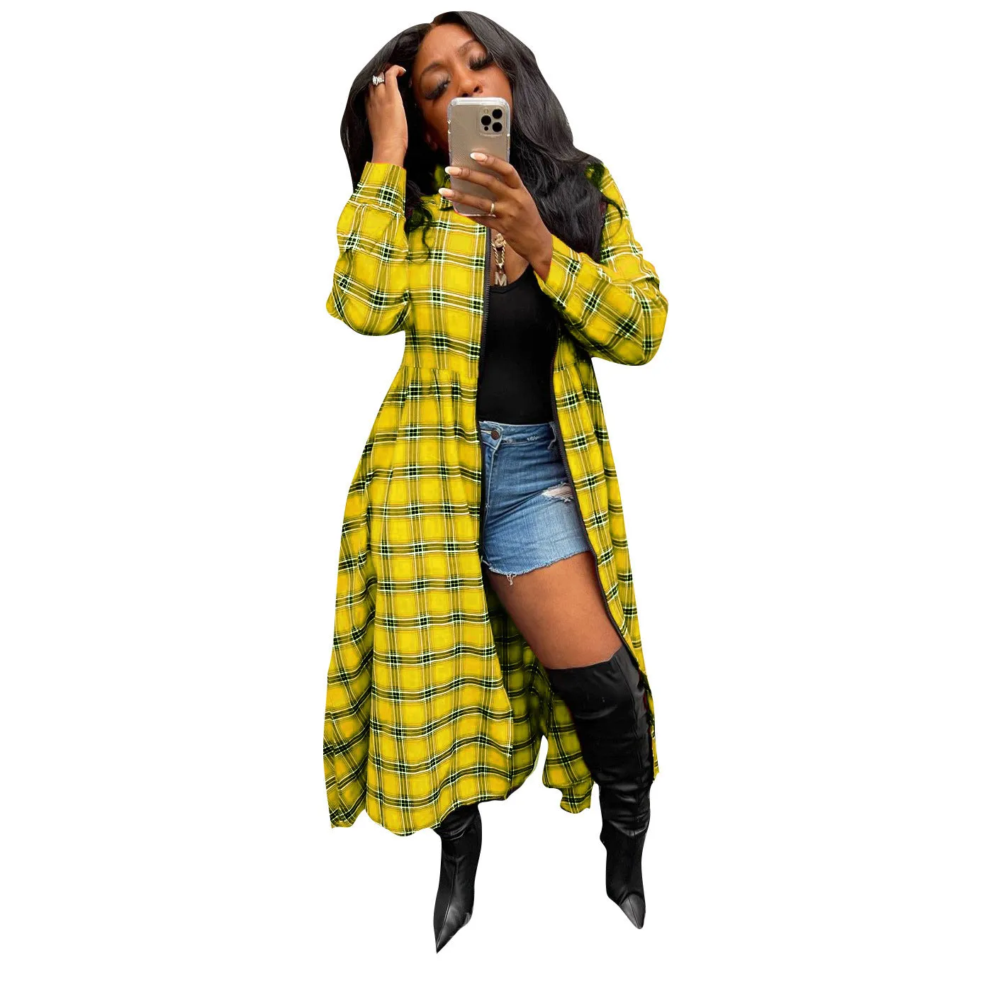 2023 Fashionable Street Wear Loose Long Plaid Coats long jacket women fall clothes long coat for women plaid jacket