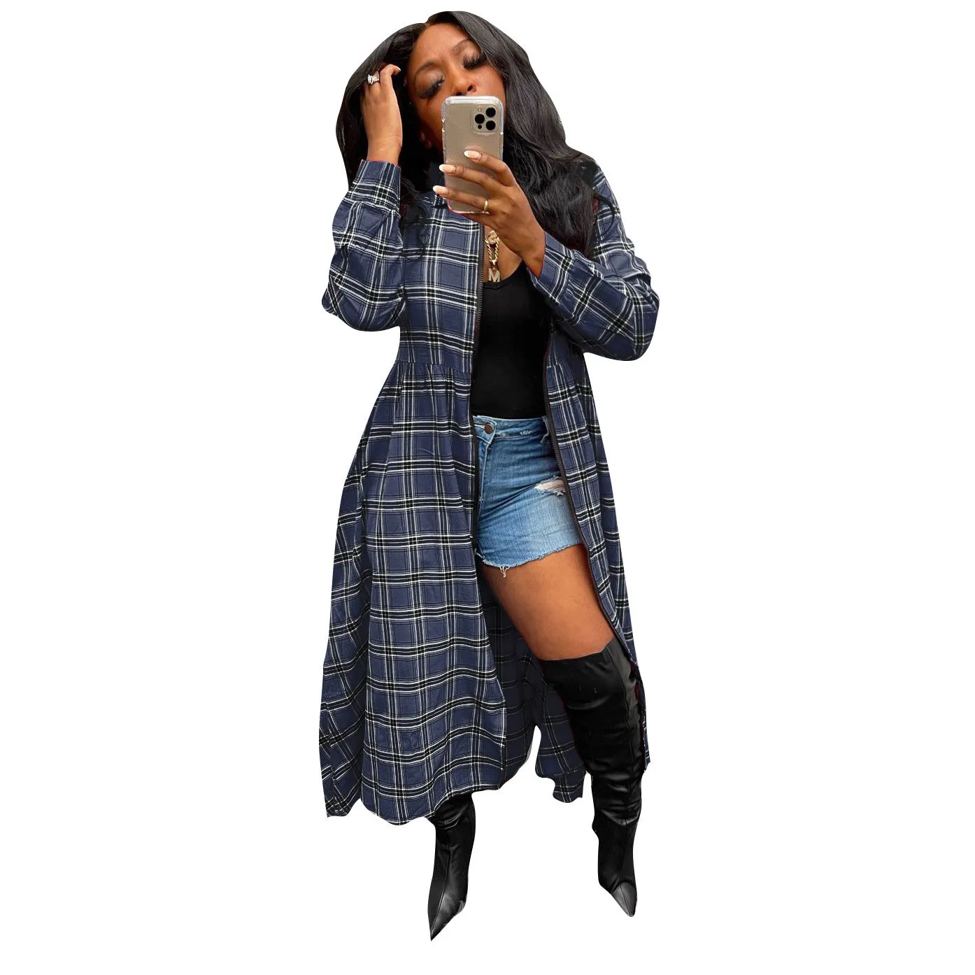 2023 Fashionable Street Wear Loose Long Plaid Coats long jacket women fall clothes long coat for women plaid jacket