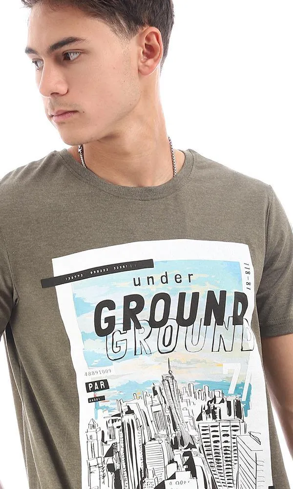 95176 Heather Olive Front Printed Short Sleeves Tee