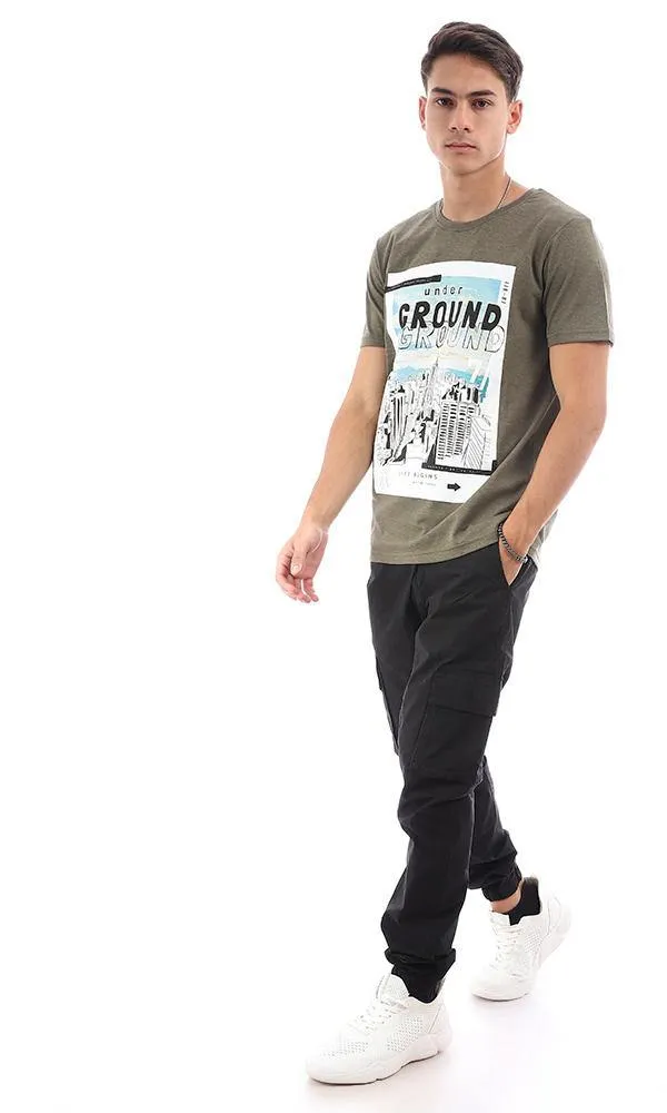 95176 Heather Olive Front Printed Short Sleeves Tee