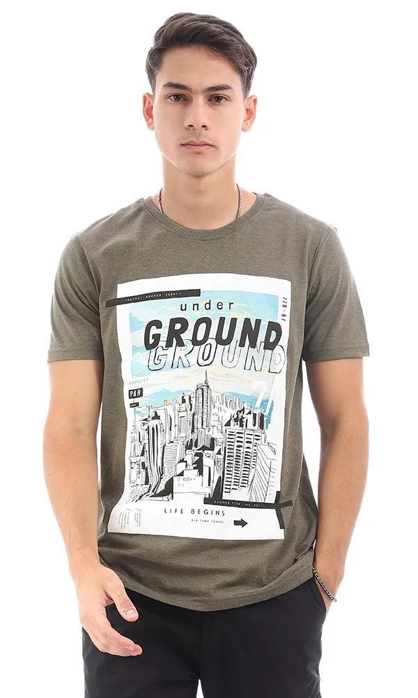 95176 Heather Olive Front Printed Short Sleeves Tee