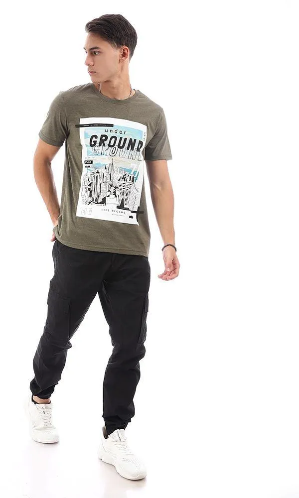95176 Heather Olive Front Printed Short Sleeves Tee