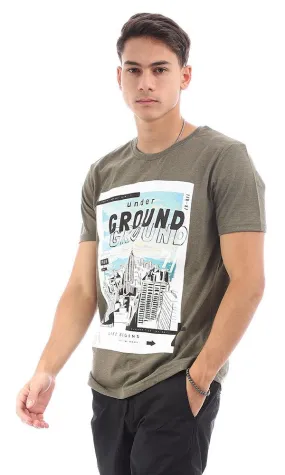 95176 Heather Olive Front Printed Short Sleeves Tee