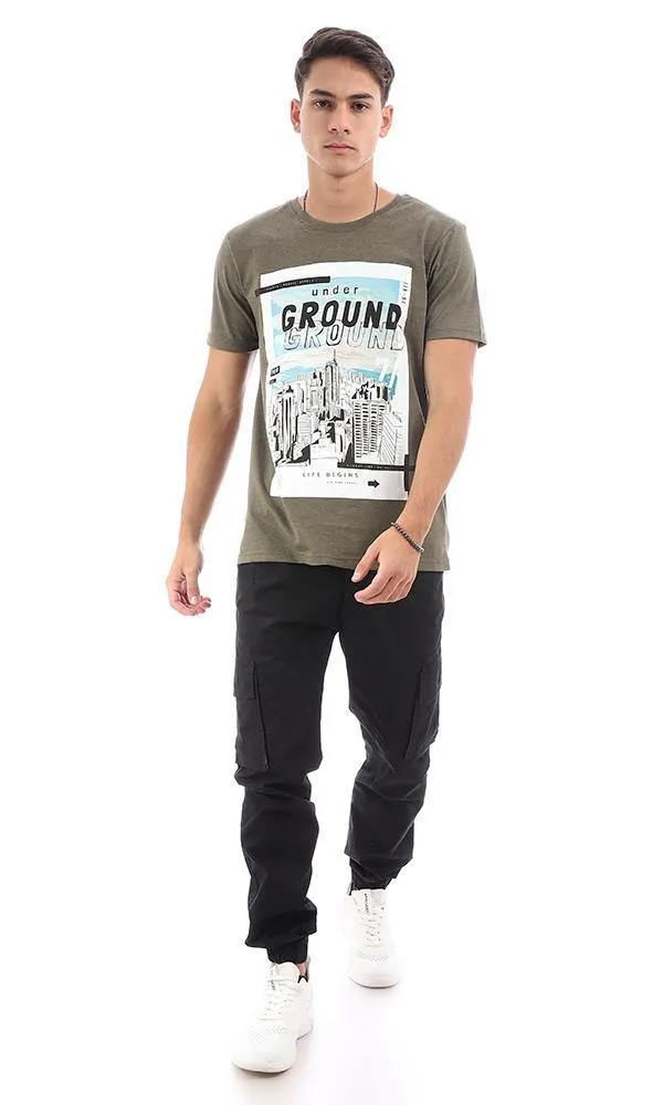 95176 Heather Olive Front Printed Short Sleeves Tee