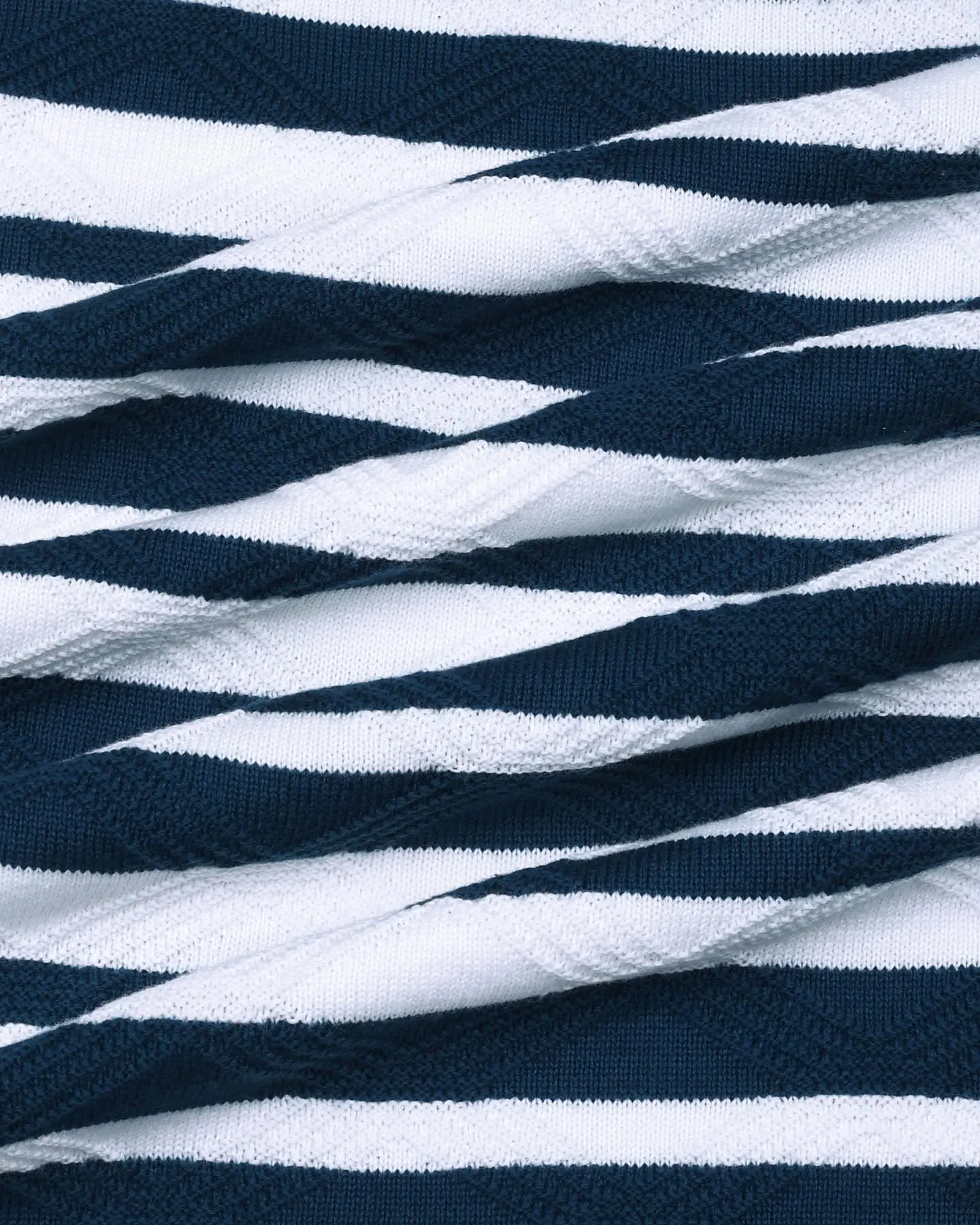 Aura Peacock Blue Stripe Knitted Cotton T-Shirt