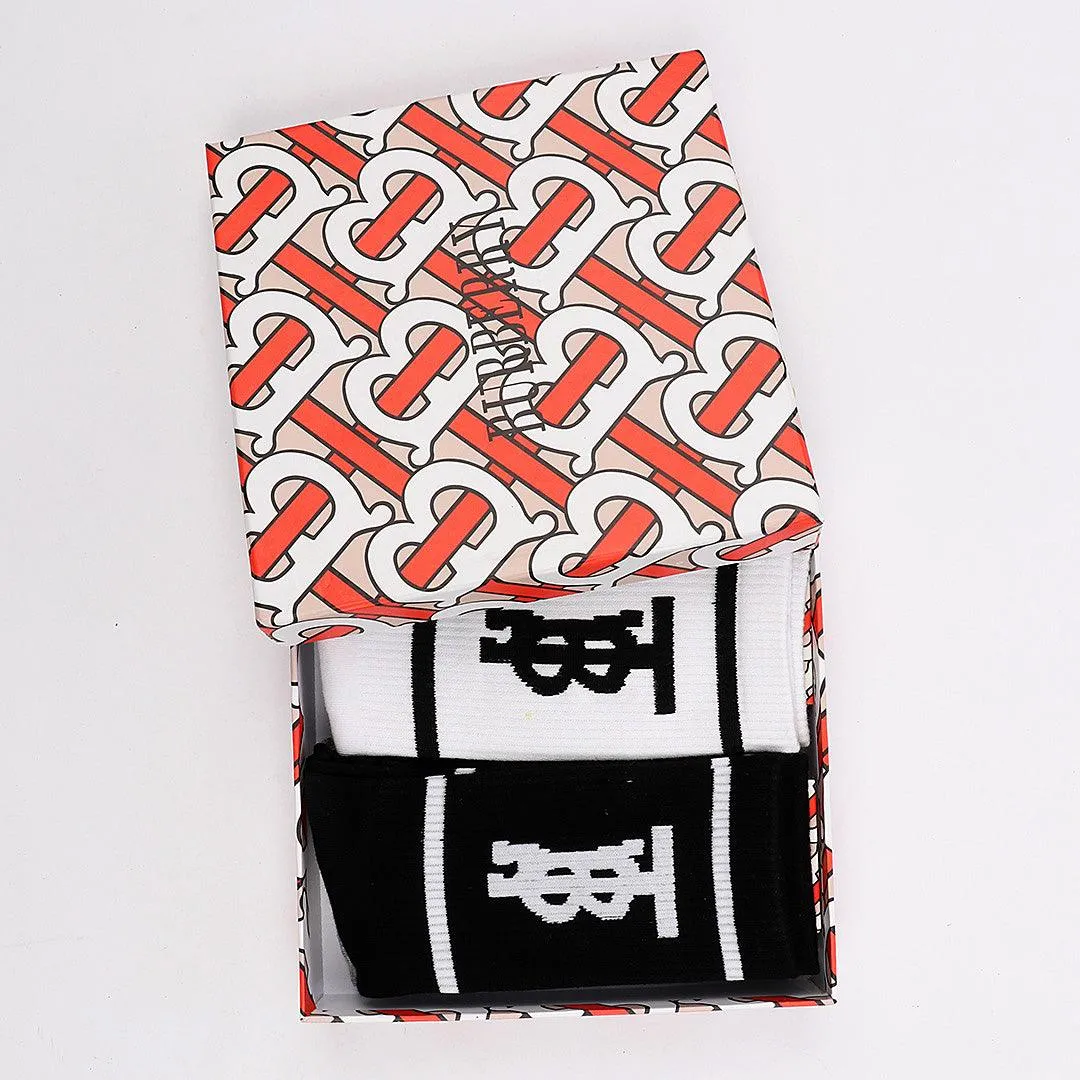 Burberry  4 In 1 Design Black White Grey Blue Socks