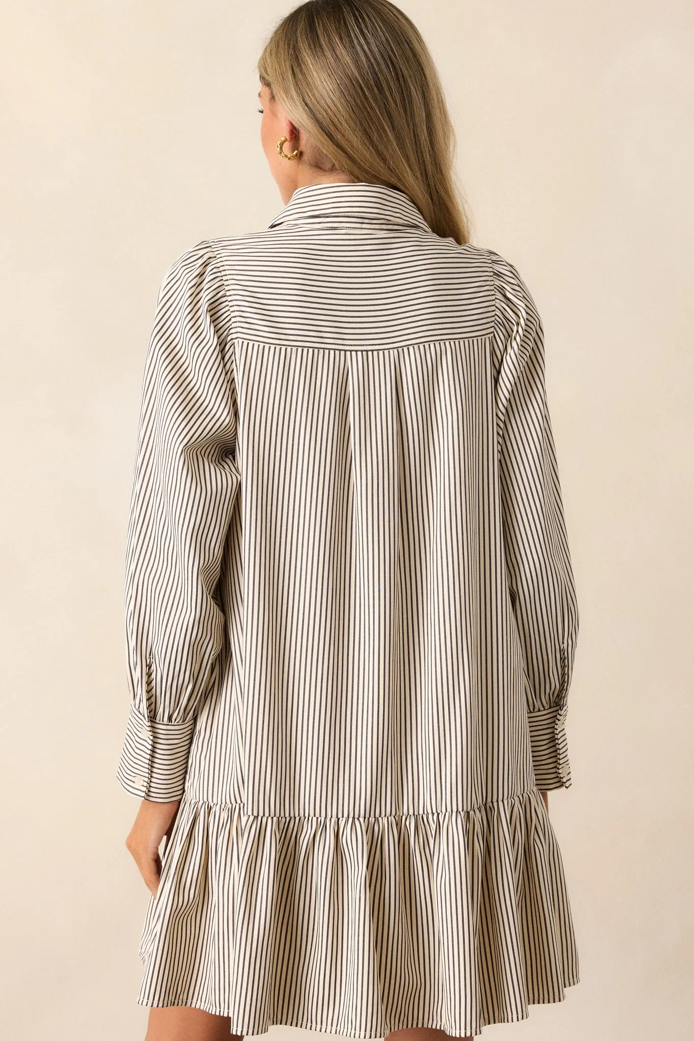 Call You Later Ivory Stripe Long Sleeve Mini Dress