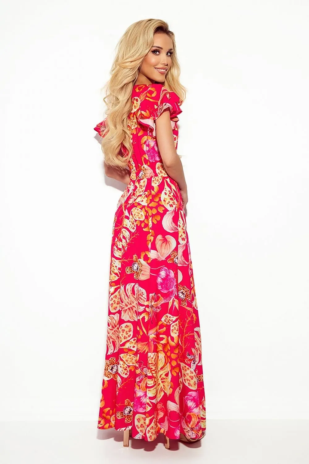 Chic Maroon Frill-Detail Maxi Dress by Numoco