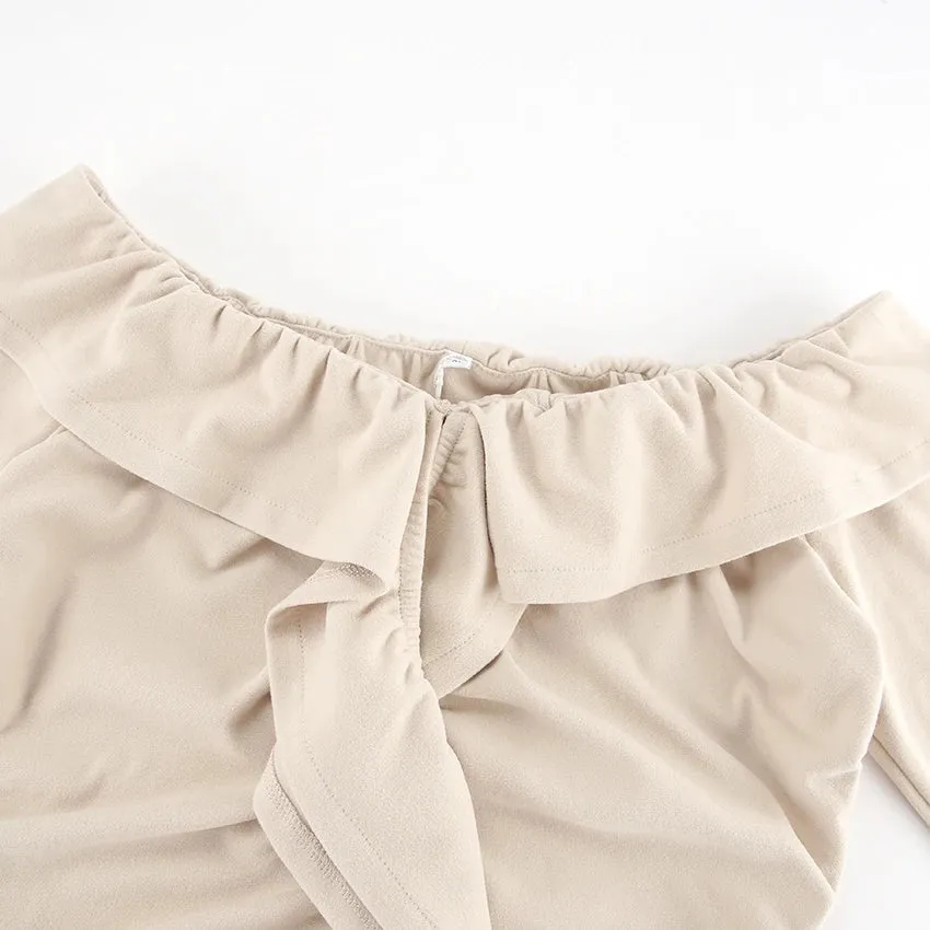 Chic Off-Shoulder Ruffle Fall Dress with High Slit