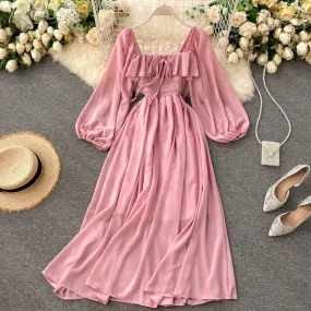 Chic Puffy-sleeve Chiffon Dress