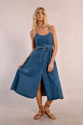Denim Maxi Dress – Effortless Button-Up Long Dress with Pockets & Waist Tie