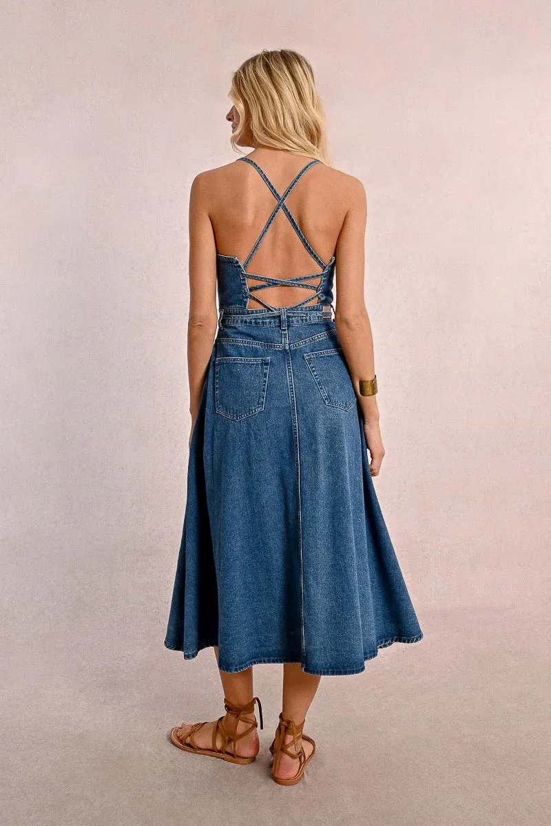 Denim Maxi Dress – Effortless Button-Up Long Dress with Pockets & Waist Tie