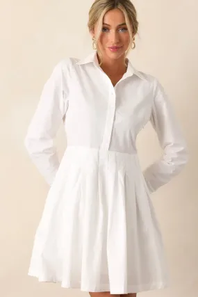 Easy On Me 100% Cotton White Long Sleeve Mini Shirt Dress
