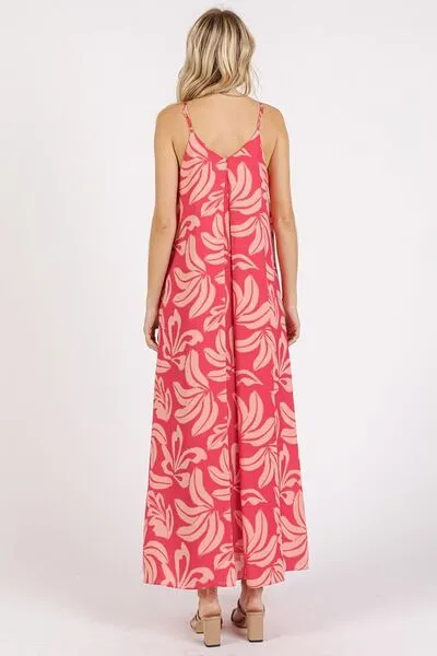 Flowy Printed V-Neck Maxi Cami Dress with Pockets – Lightweight Summer Dress