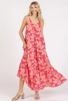 Flowy Printed V-Neck Maxi Cami Dress with Pockets – Lightweight Summer Dress