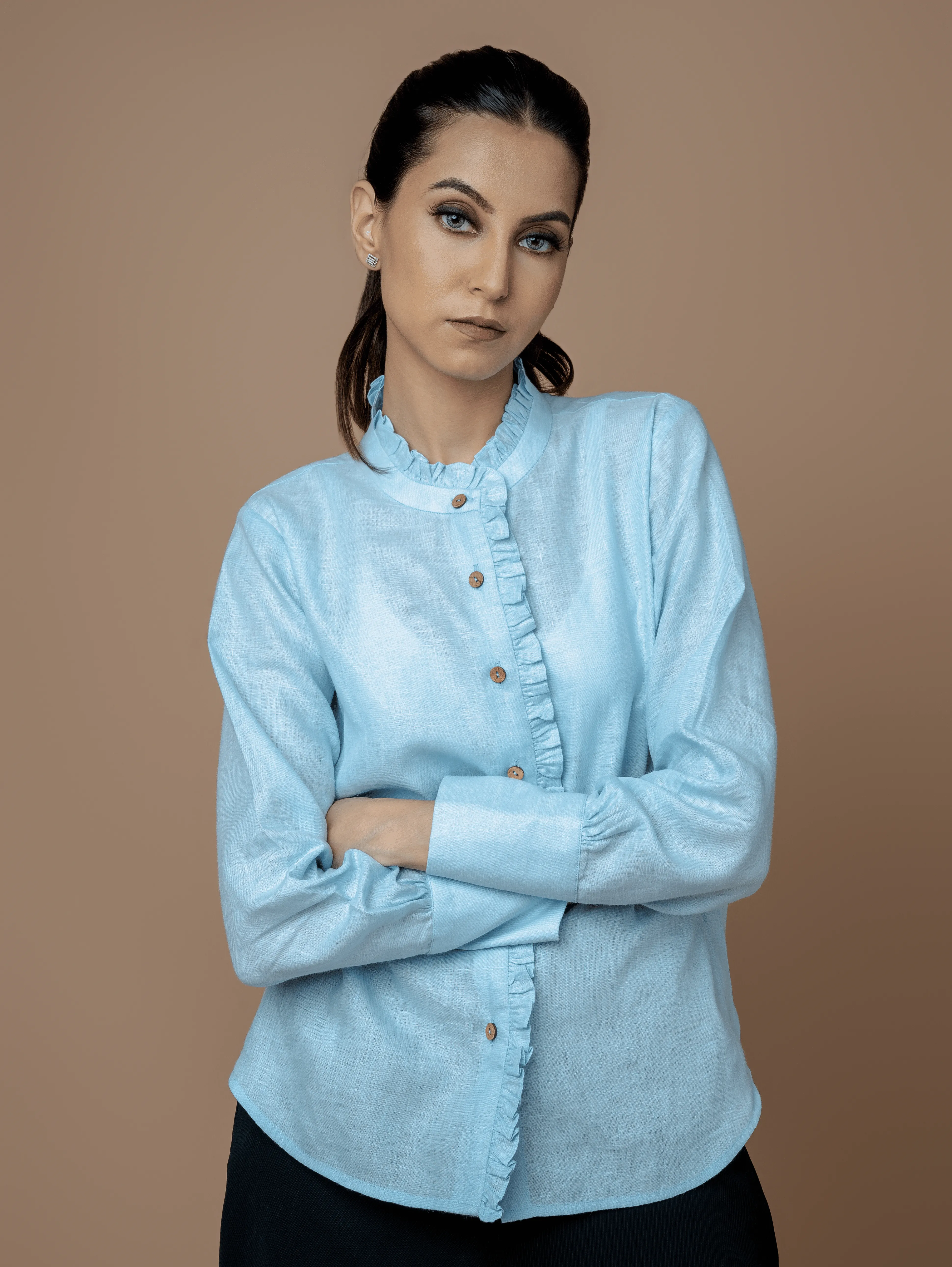 Formal Full Sleeves Shirt with Band Collar for Women