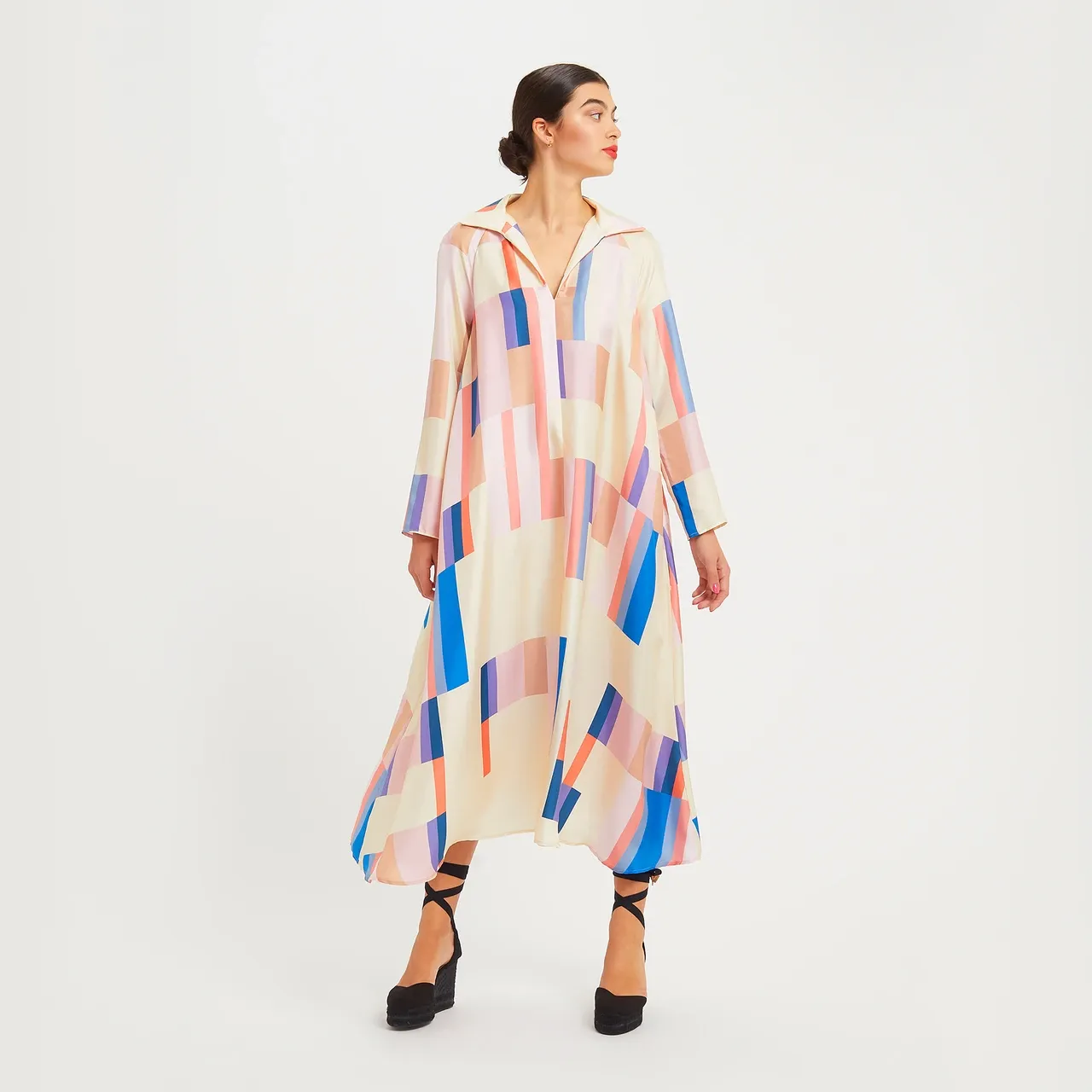 French Crepe Maxi Dress, Flowy and Chic for Summer Women's Kaftan