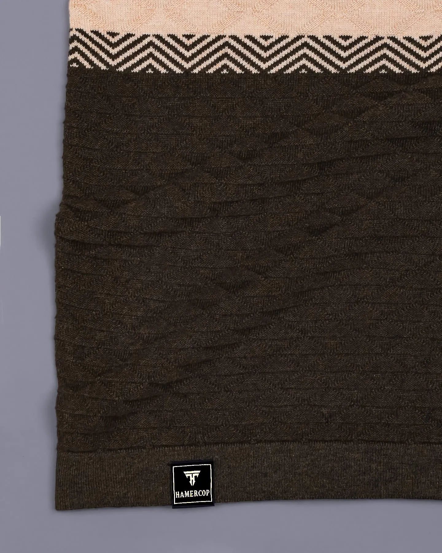 Gray With Cream And Green Knitted Cotton Designer T-Shirt