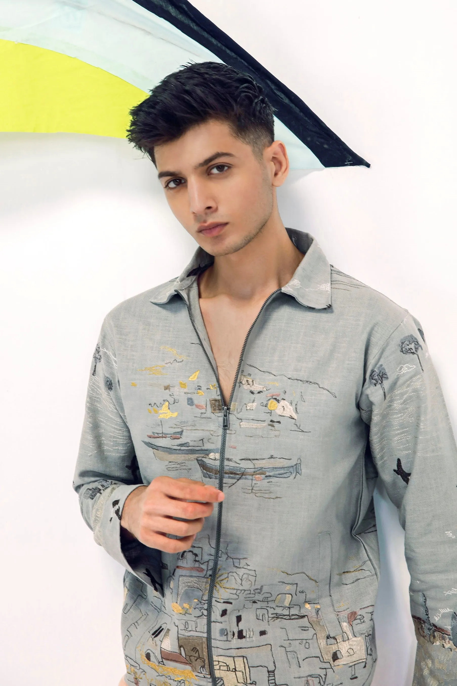 Grey Embroidered Summer Jacket