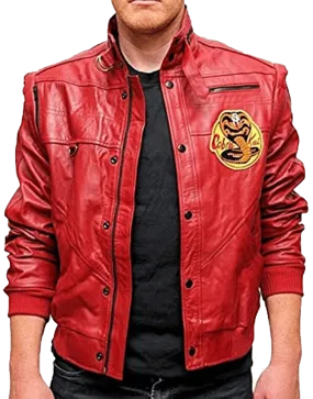 Johnny Lawrence's Red Leather Motorcycle Jacket - Cobra Kai Edition | Stylish Red Bomber Leather Jacket