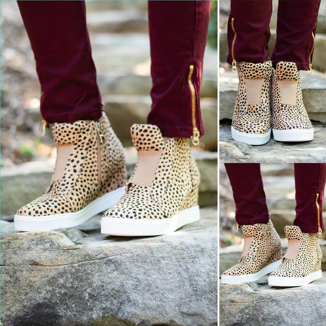Known By All Camel Cheetah Wedge Sneakers