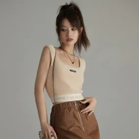 Lettering Soft Fluffly Sleeveless Crop Top