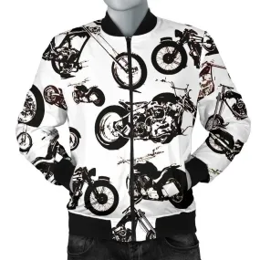 Men's Vector Bomber Motorcycle Jacket, Polyester, S-4XL, White with Black Motorcycle Print