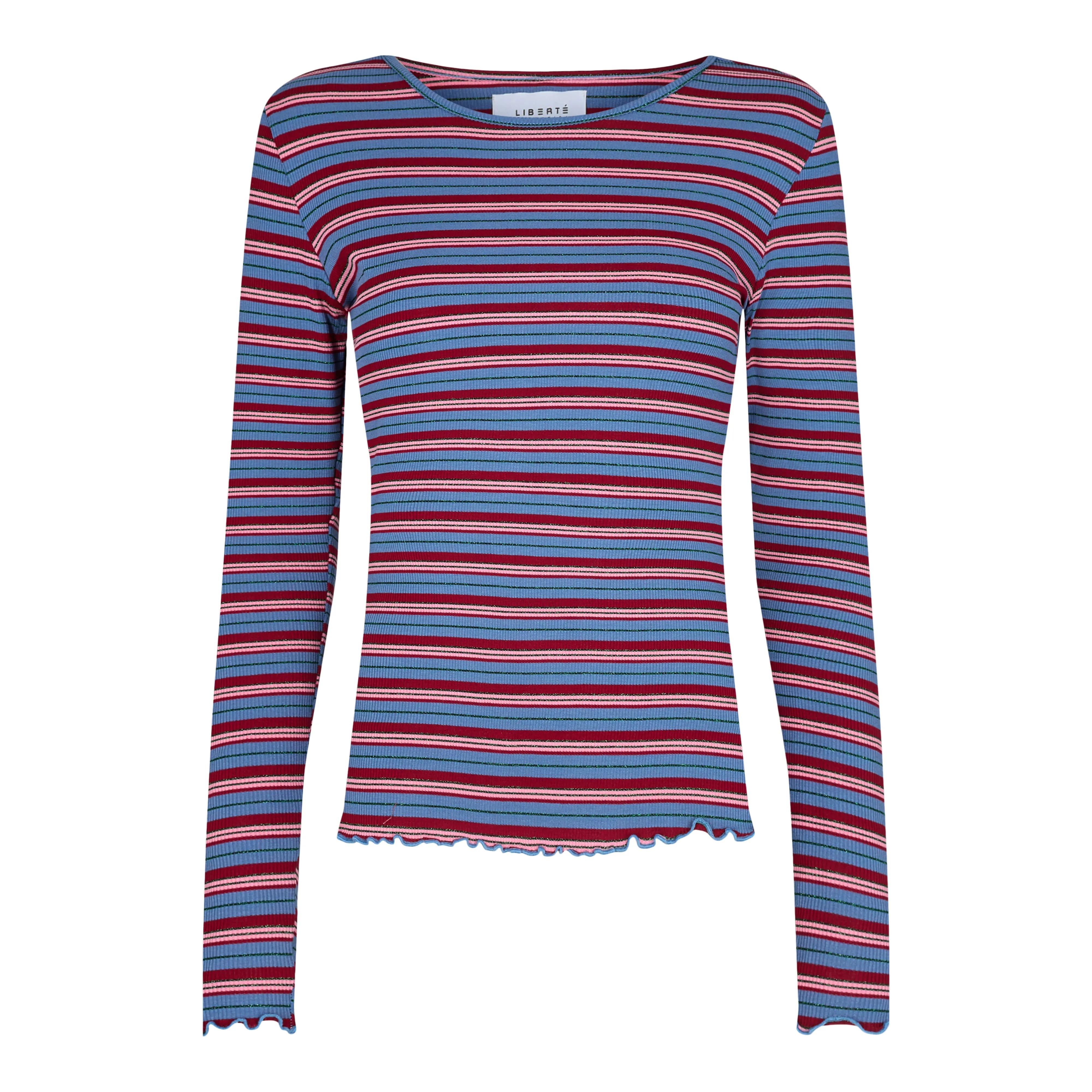NATALIA LS ROUND NECK  BLOUSE - BLUE RED LUREX STRIPE