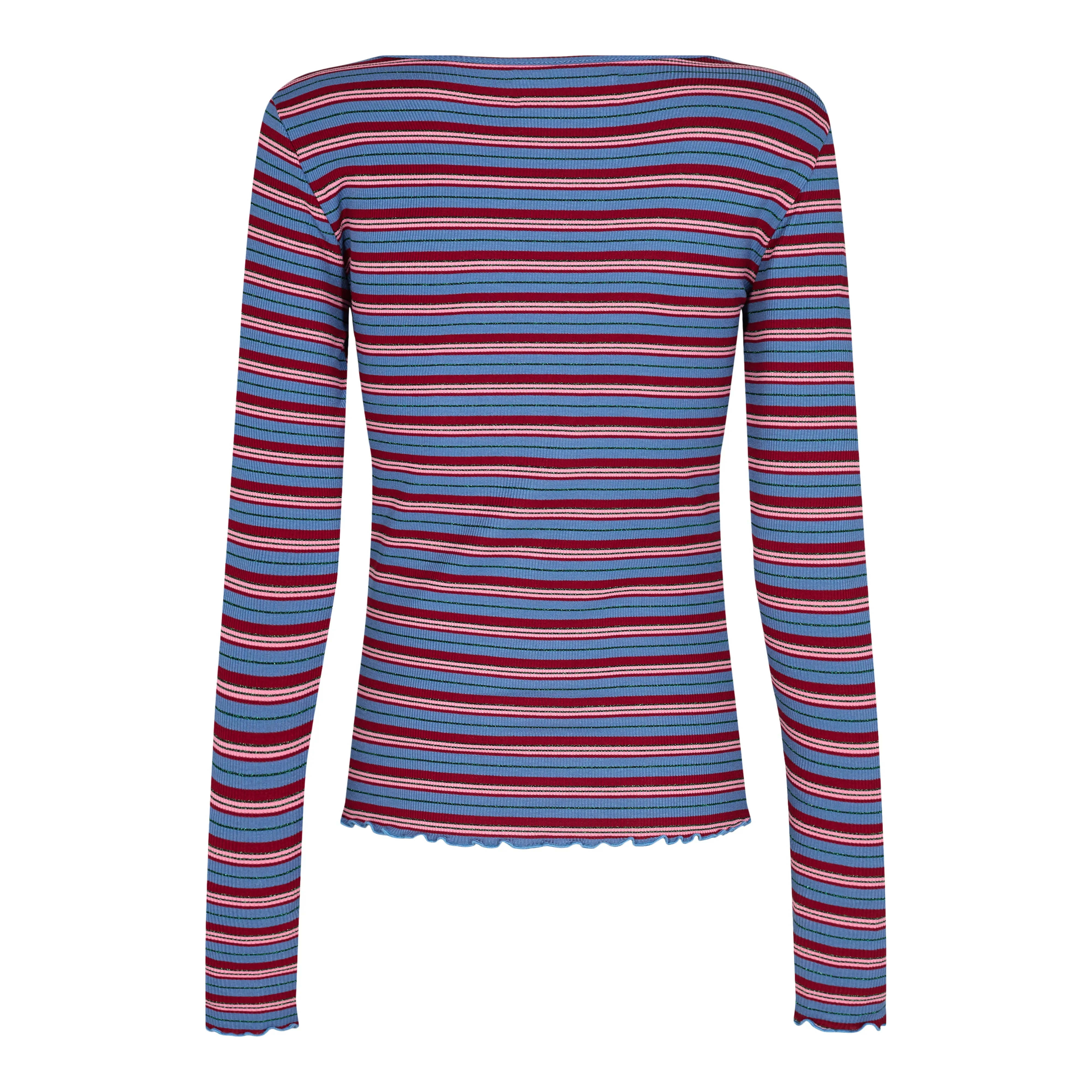 NATALIA LS ROUND NECK  BLOUSE - BLUE RED LUREX STRIPE