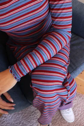 NATALIA LS ROUND NECK  BLOUSE - BLUE RED LUREX STRIPE