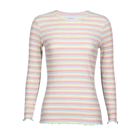 NATALIA LS ROUND NECK  BLOUSE - DUSTY MULTICOLOR STRIPE