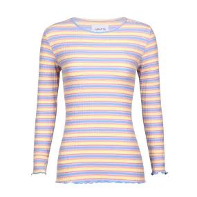 NATALIA LS ROUND NECK  BLOUSE - YELLOW ROSE BLUE STRIPE