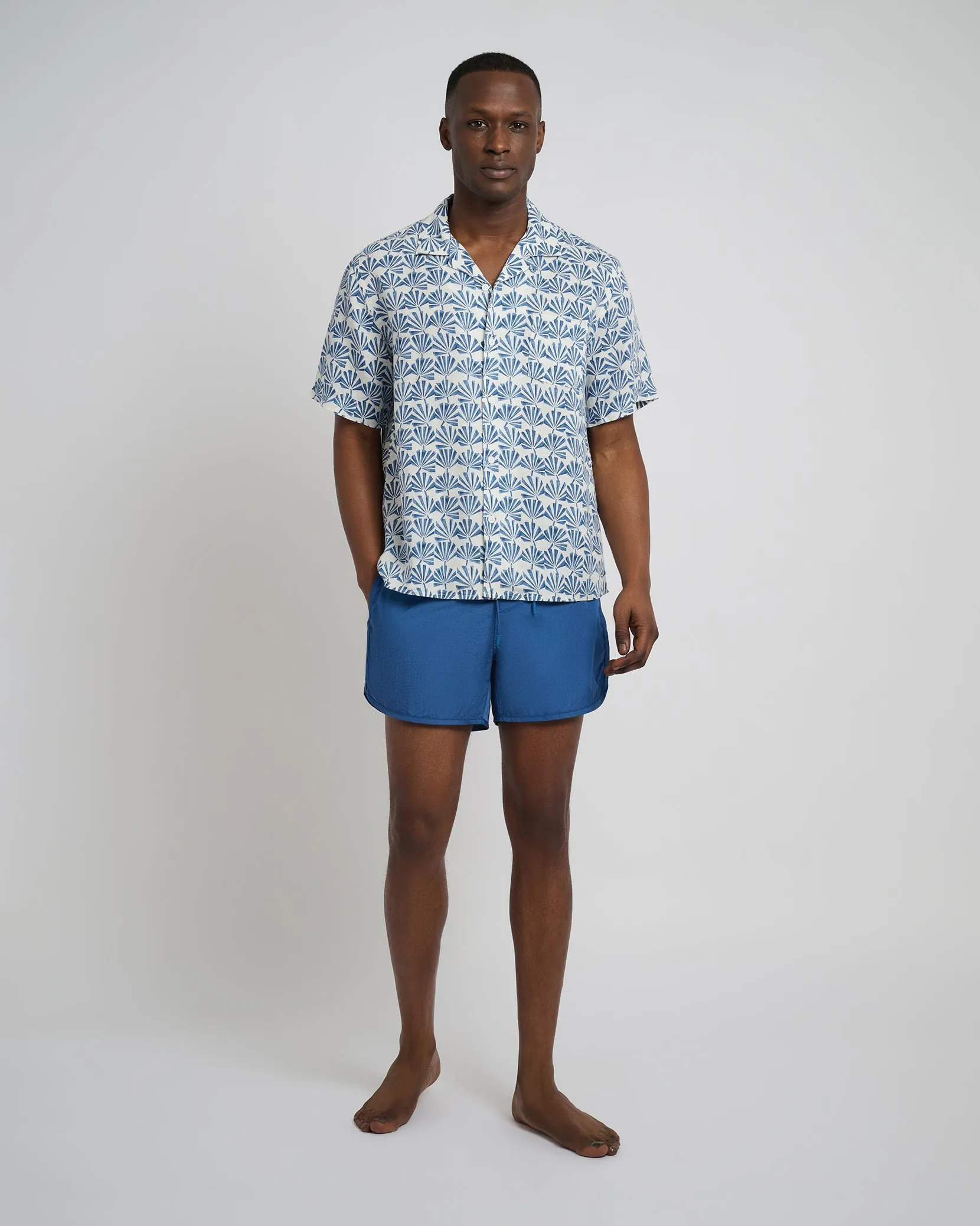 Nylon Crinkle 4" Scallop Swim Trunk