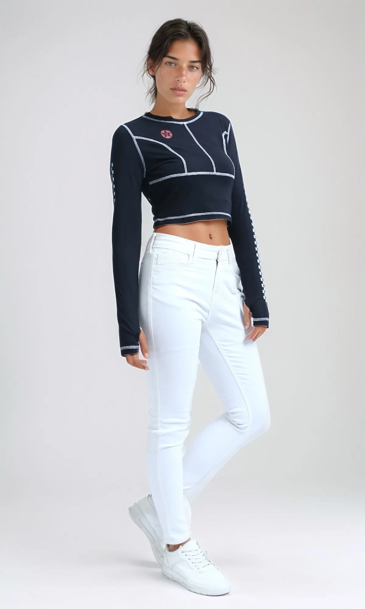 O182848 - Printed ''Racing'' Lined Sleeves Tee - Black