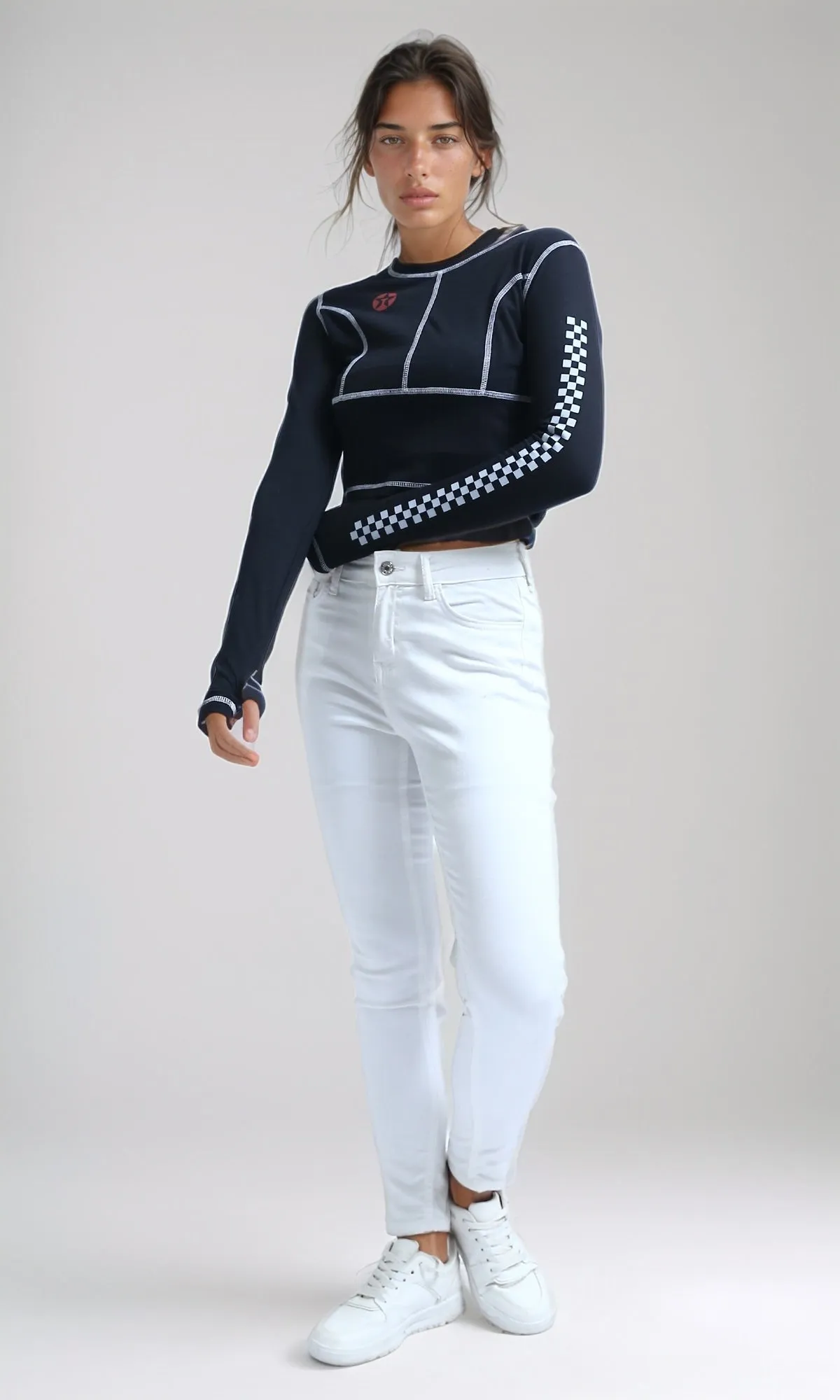 O182848 - Printed ''Racing'' Lined Sleeves Tee - Black