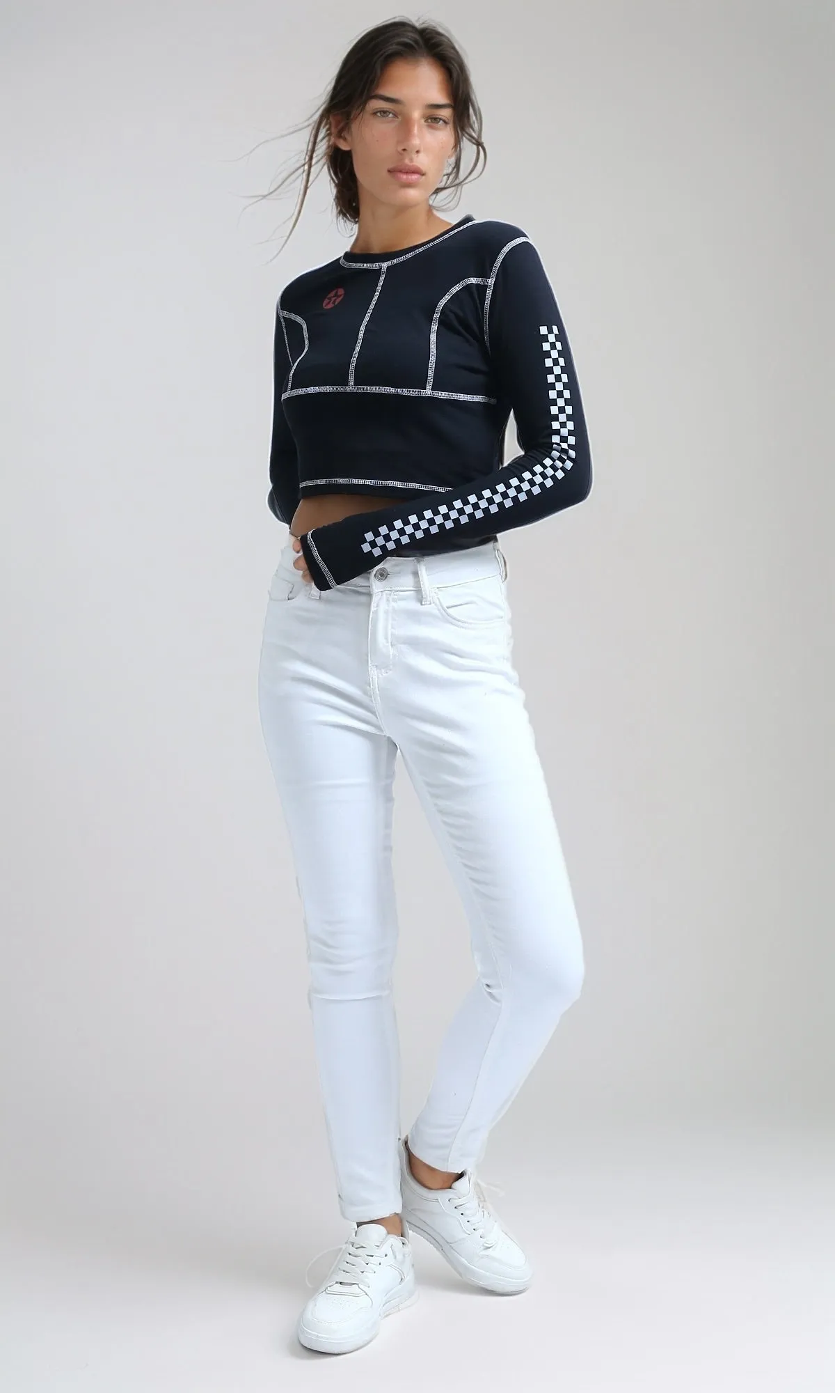 O182848 - Printed ''Racing'' Lined Sleeves Tee - Black