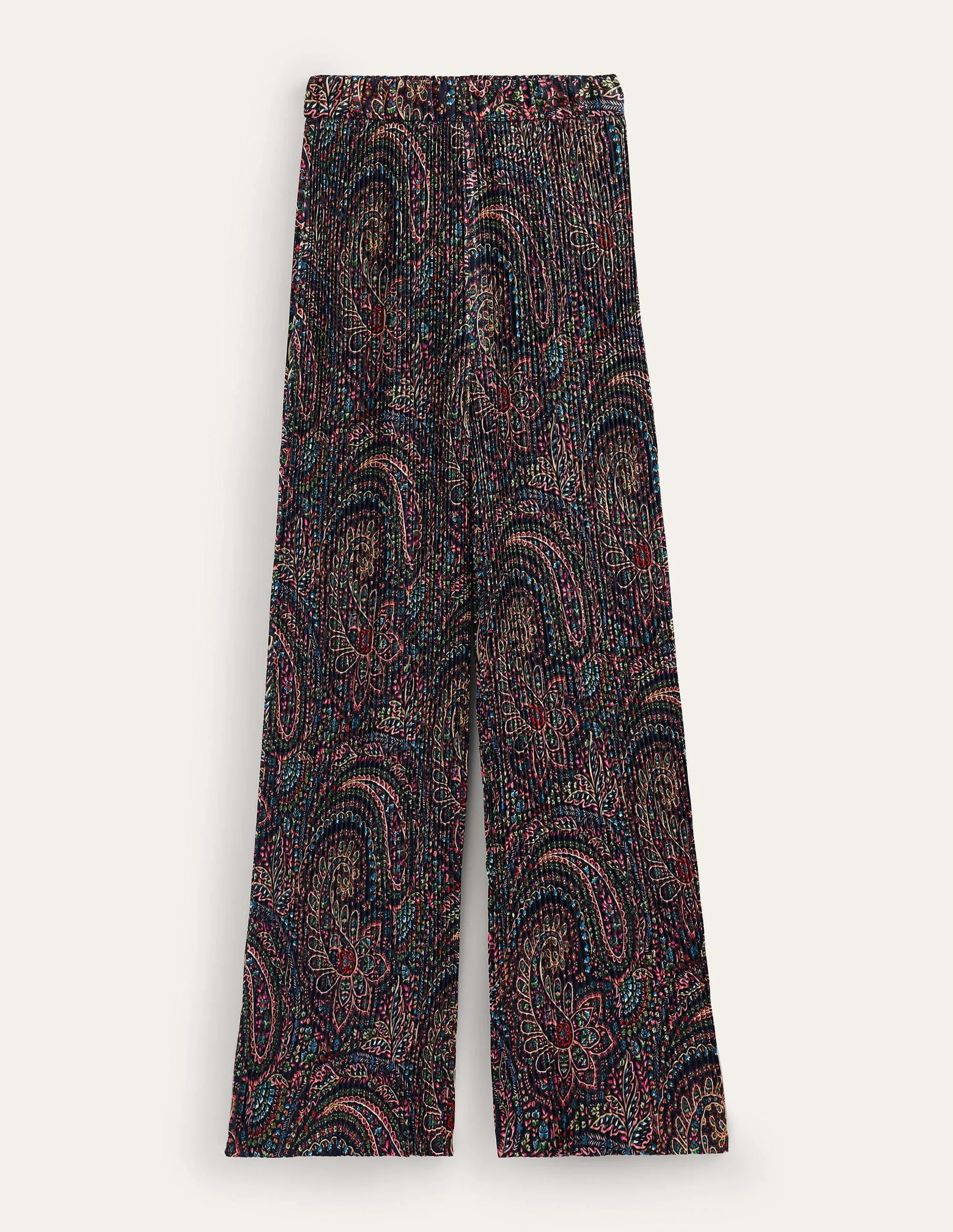Plisse Satin Wide Leg Trousers-Light Navy, Palace