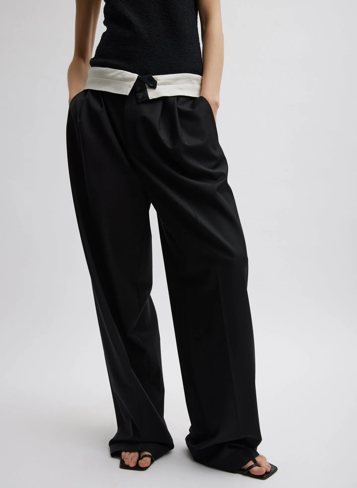Recycled Tropical Wool Fold Over Pant