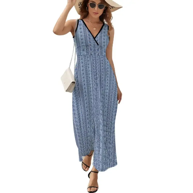 Say Bye to Sleeves with This Blue Stripe Sleeveless Maxi Dress