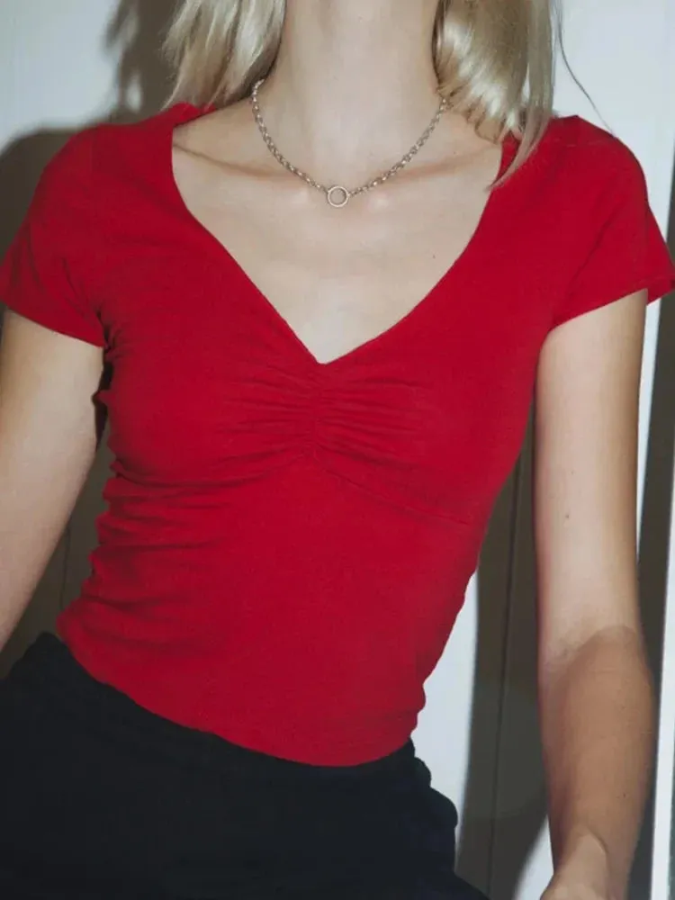 Soft And Stretchy Fitted V-neck Short Sleeve Tee