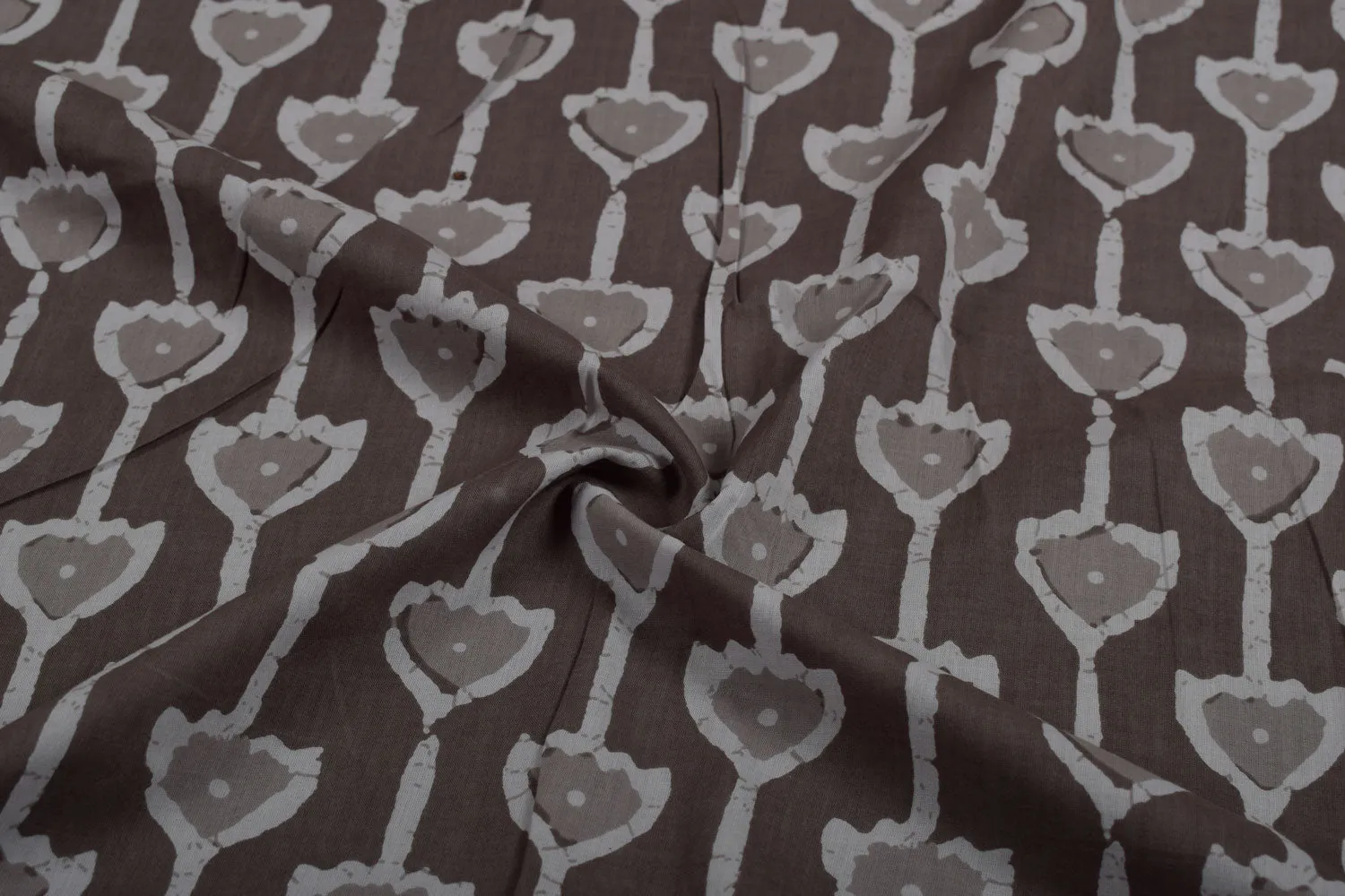 Tan Block Printed Cotton Fabric