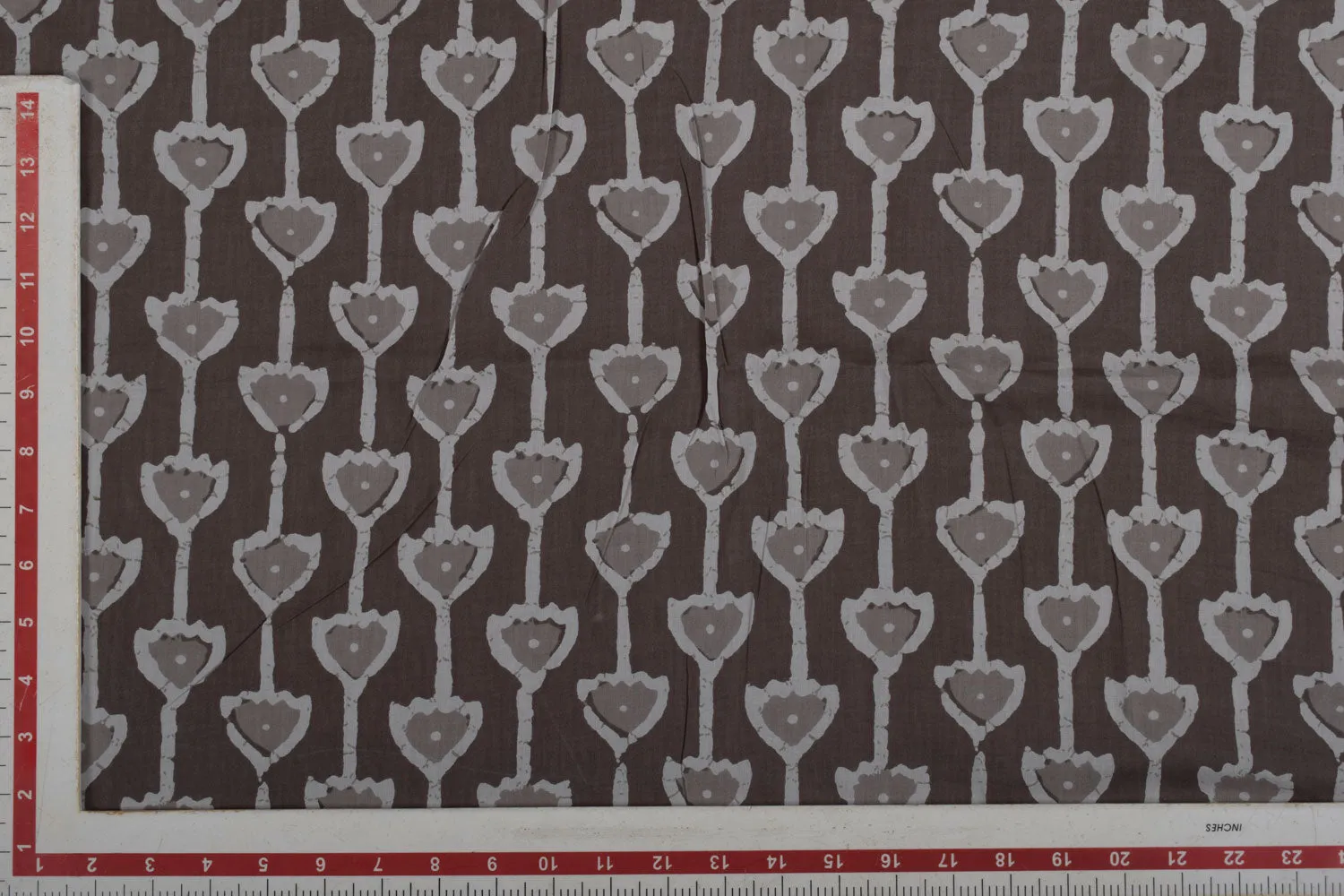 Tan Block Printed Cotton Fabric