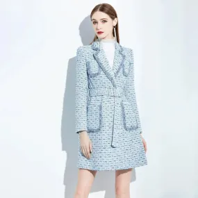 Utility Pocket Belted Thigh-Length Tweed Coat