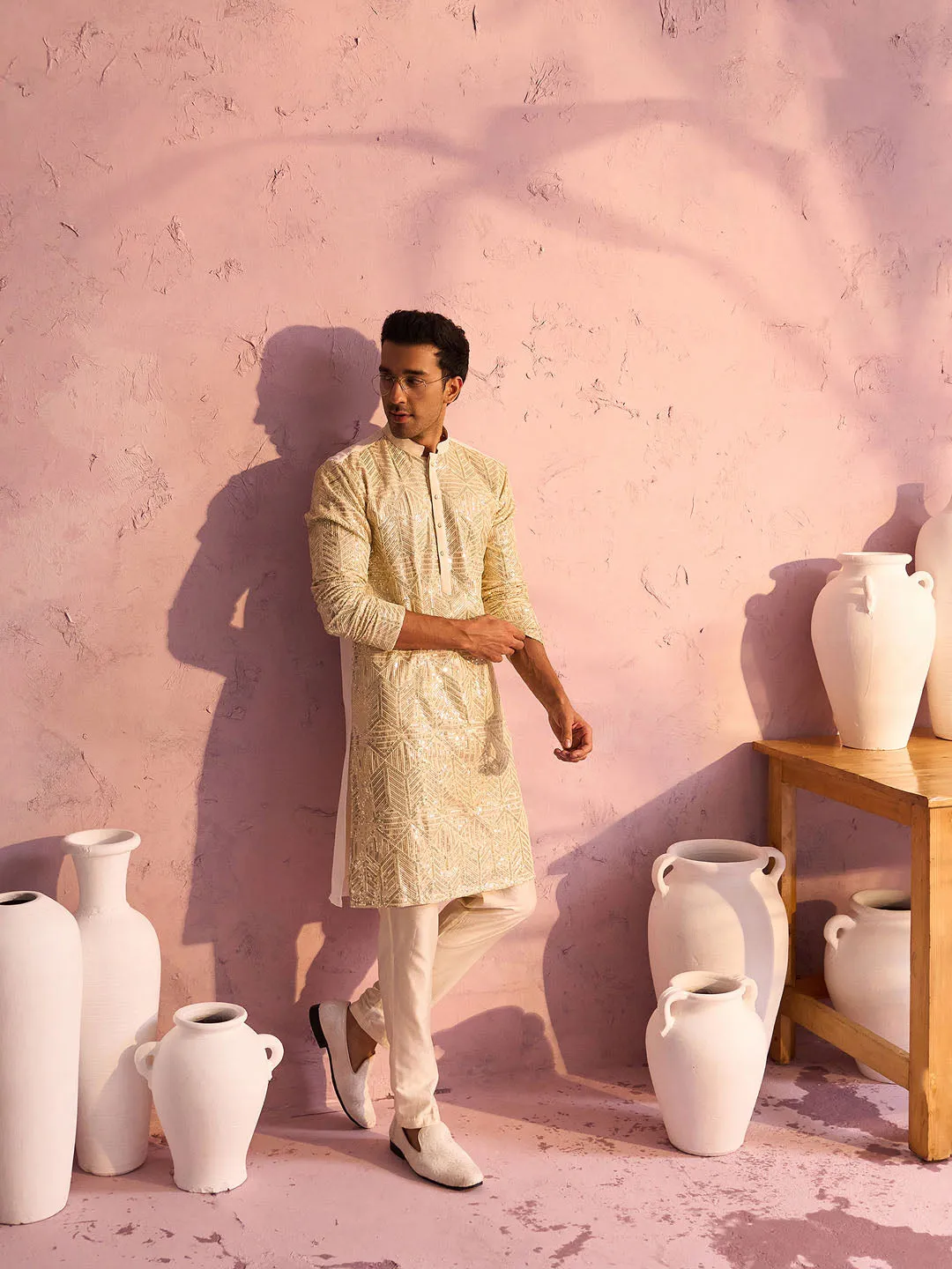Vastramay Cream Georgette Kurta Set