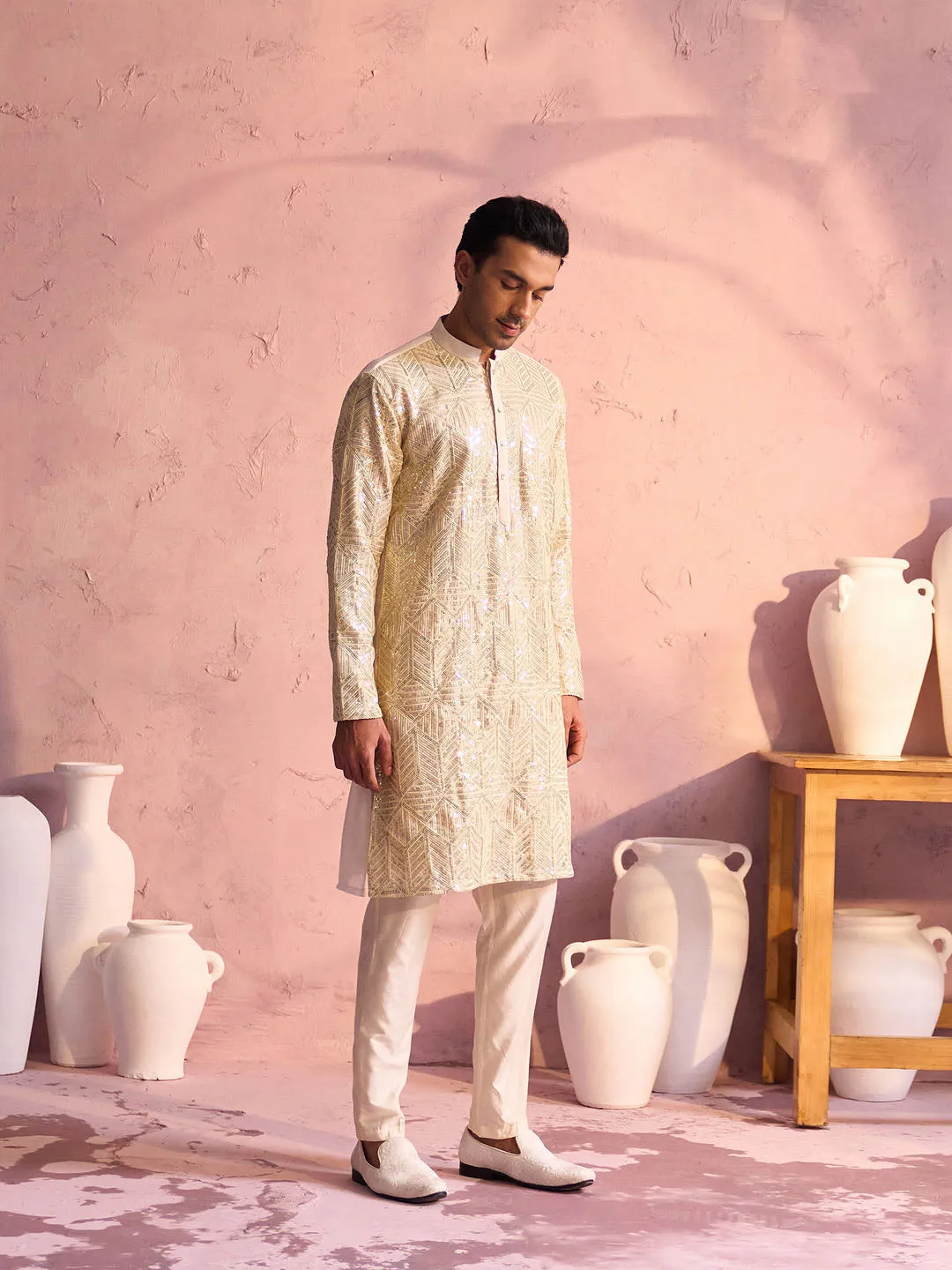 Vastramay Cream Georgette Kurta Set