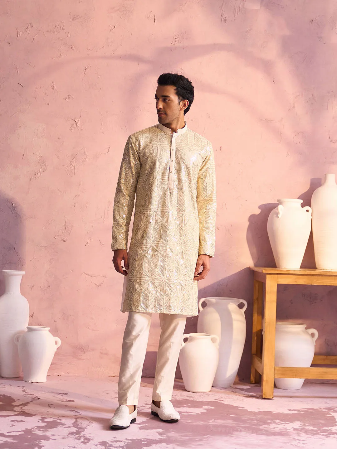 Vastramay Cream Georgette Kurta Set