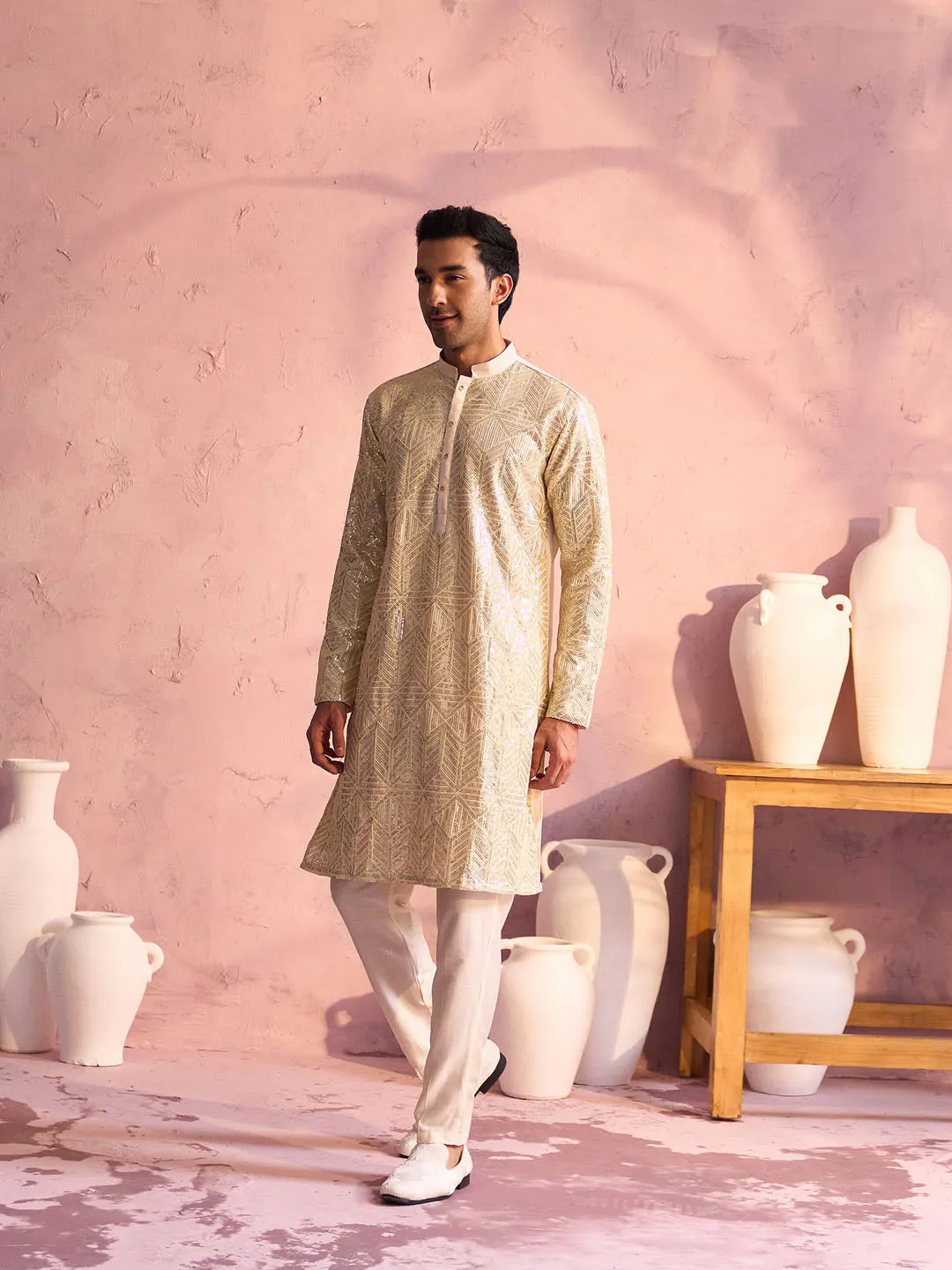 Vastramay Cream Georgette Kurta Set